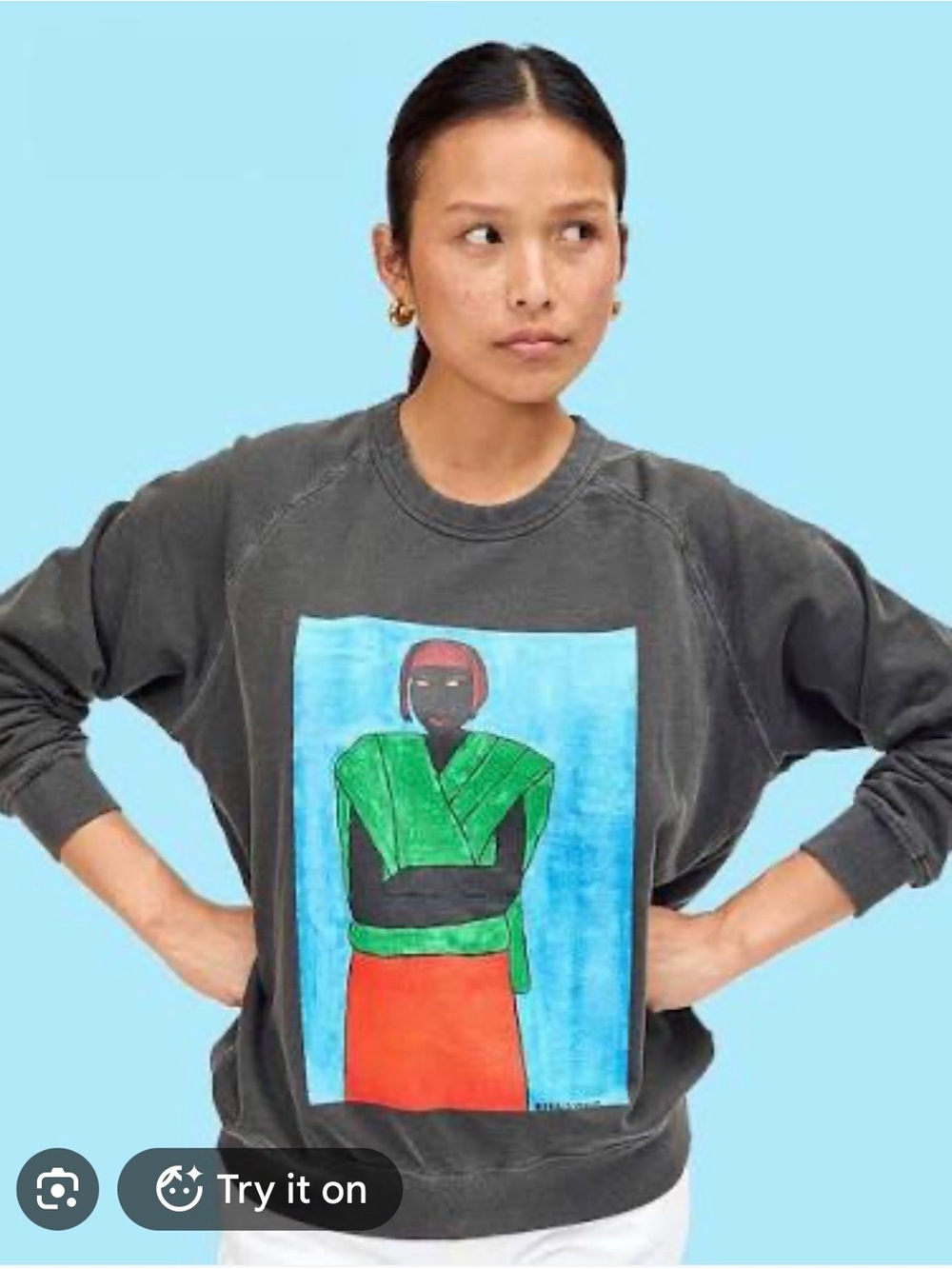 Clare V x Ronald Veasey Painted Graphic Gray Crewneck with Green, Red & Blue - Picture 4 of 4